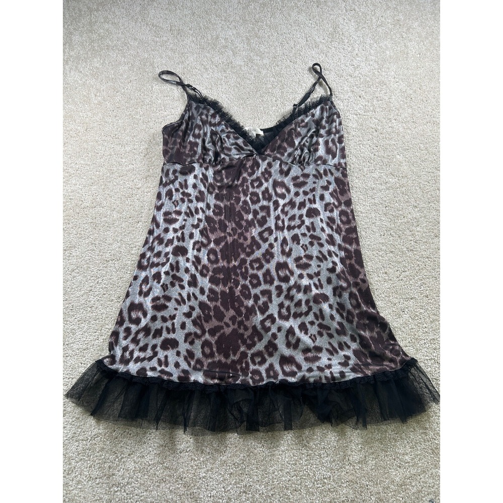 Flora Womens Size L Metalic Leopard Tulle Trim Cami Babydoll Top Mobwife